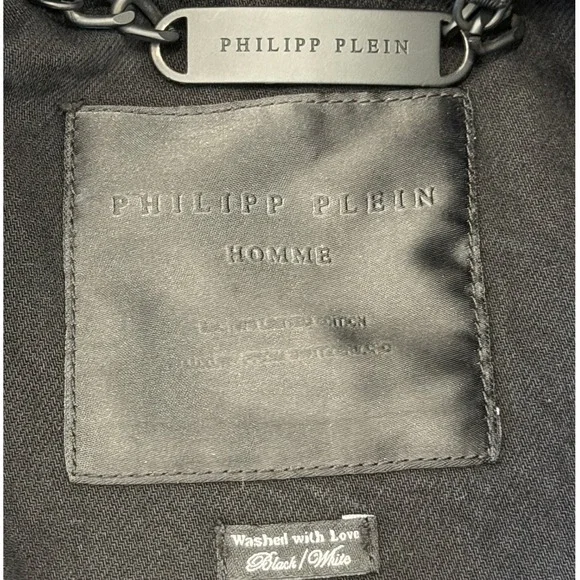 Philipp Plein "Washed with Love" Black White Tie-Dye Denim Jacket Size M | Rare - Picture 6 of 11